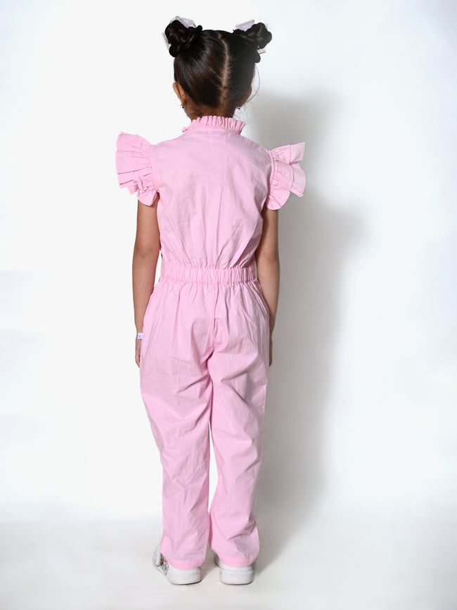 Unicorn Embrodiery Baby Pink Full Jumpsuit