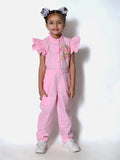 Unicorn Embrodiery Baby Pink Full Jumpsuit