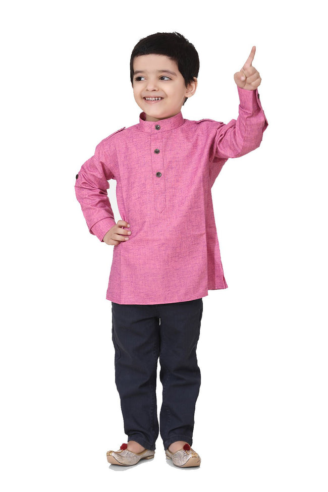 Lilpicks Pink Textured Short Kurta