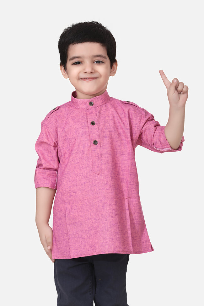 Pink Textured Short Kurta
