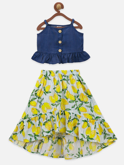 Denim Strappy Top with Low-High Skirt Set