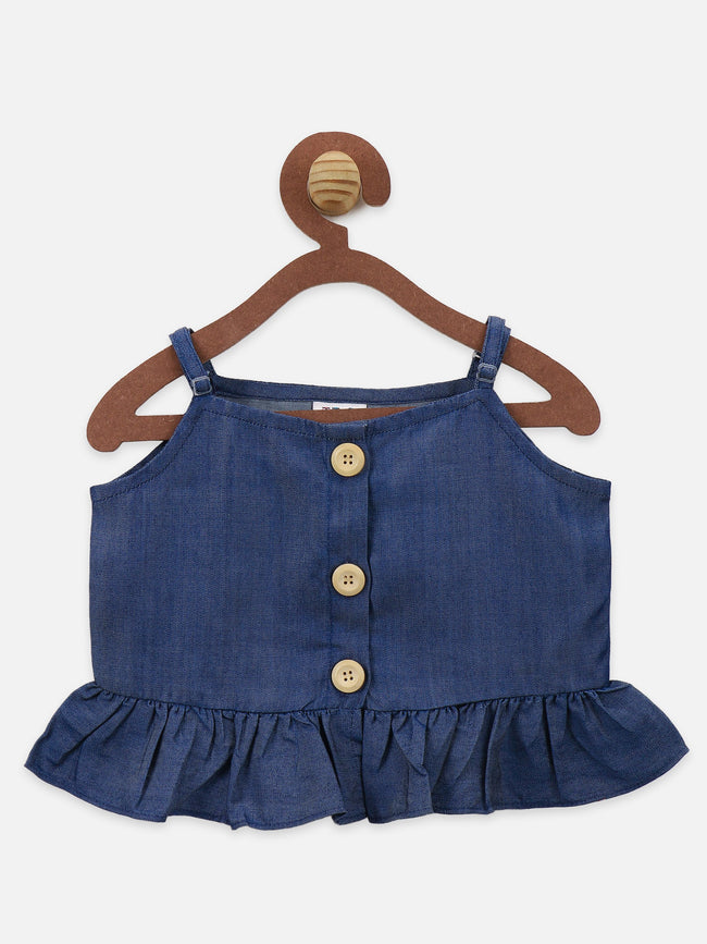 Denim Strappy Top with Low-High Skirt Set