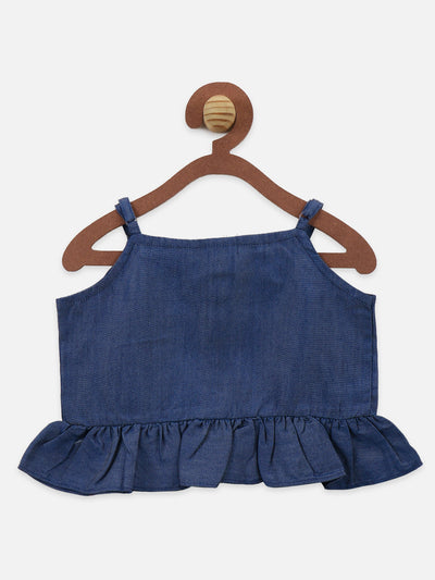 Denim Strappy Top with Low-High Skirt Set