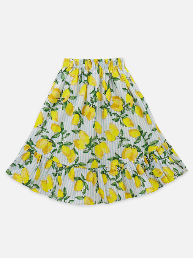 Denim Strappy Top with Low-High Skirt Set