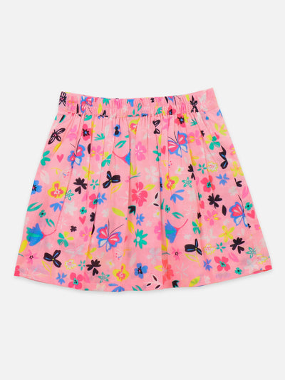 Neon Green Bow Crop top with Pink Floral Skrit Set