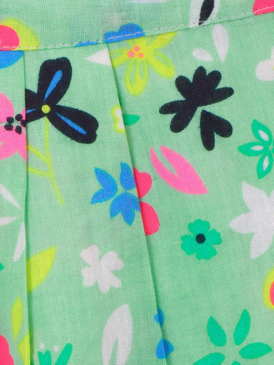 Neon Pink Bow Crop top with Green Floral Skrit Set