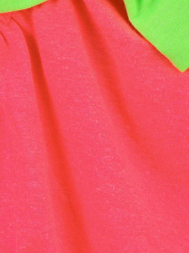 Neon Pink Bow Crop top with Green Floral Skrit Set