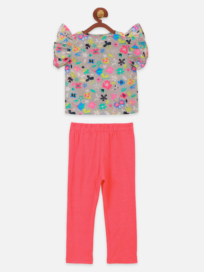 Floral two tops with Neon Green Shorts and Neon Pink Legging