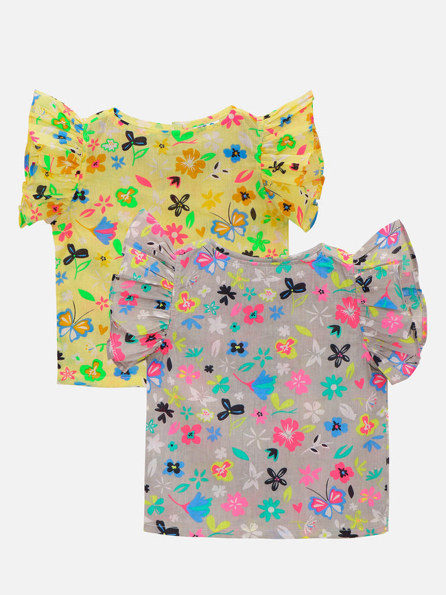 Floral two tops with Neon Green Shorts and Neon Pink Legging