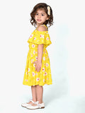 Bright Yellow Off Shoulder Flared Dress
