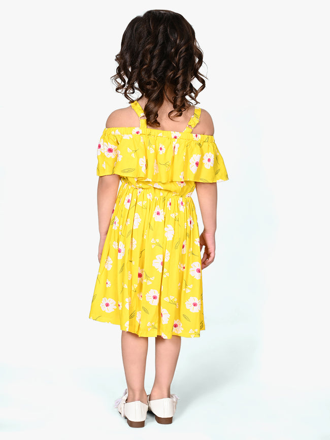 Bright Yellow Off Shoulder Flared Dress