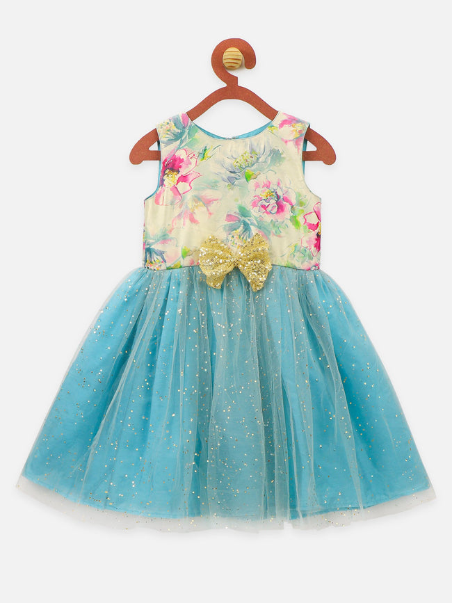 Frozen Blue Digital Print Shimmer Partywear Dress