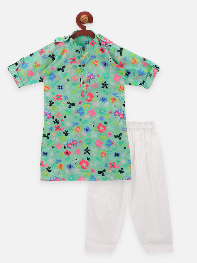 Lilpicks Green colour flora print kurta salwar