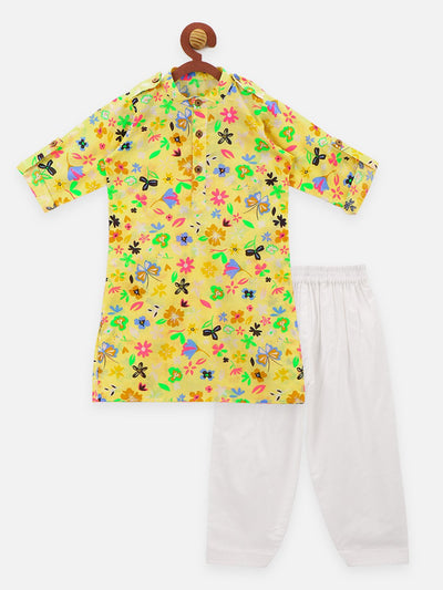 Lilpicks Yellow colour flora kurta salwar