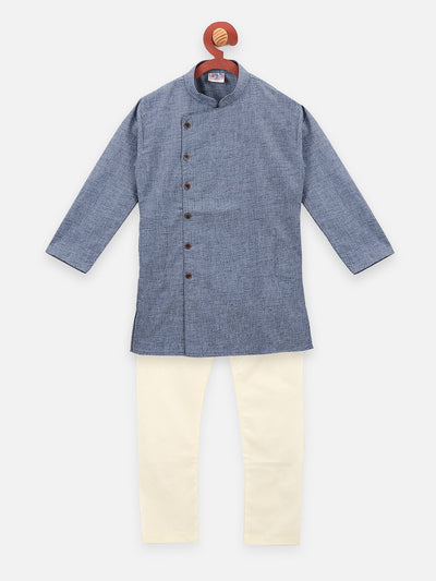 Lilpicks Angrakha Style Grey Full sleeve kurta pajama set