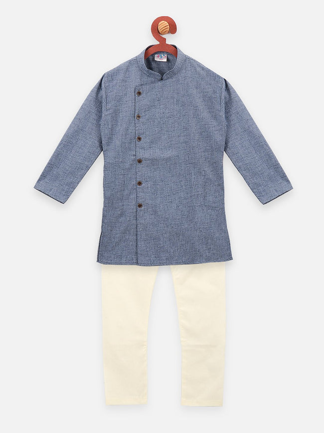 Lilpicks Angrakha Style Grey Full sleeve kurta pajama set