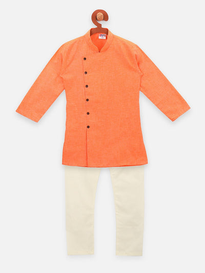 Lilpicks Angrakha Style Orange Full sleeve kurta pajama set