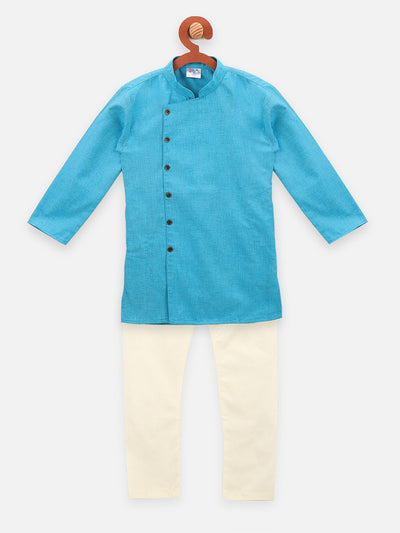 Lilpicks Angrakha Style Blue Full sleeve kurta pajama set