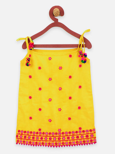 Lilpicks strappy embroidery choli pom pom with lehenga style skirt set