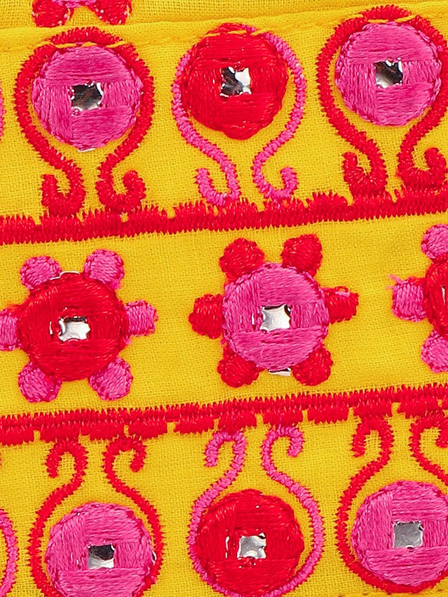 Lilpicks strappy embroidery choli pom pom with lehenga style skirt set