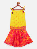 Lilpicks strappy embroidery choli pom pom with lehenga style skirt set