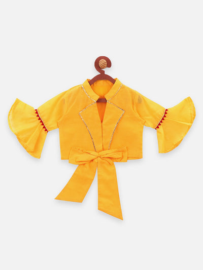 Lilpicks Designer Bell Sleeves yellow Choli with lehenga Skrit Set