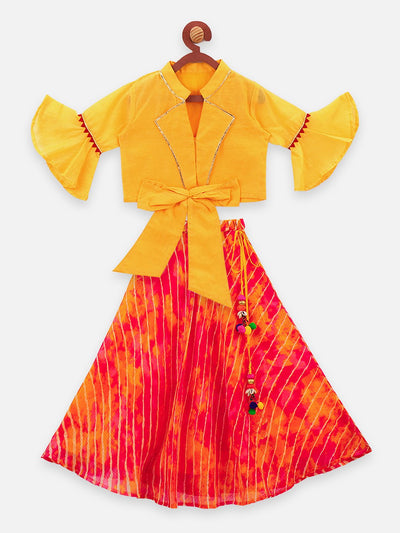 Lilpicks Designer Bell Sleeves yellow Choli with lehenga Skrit Set
