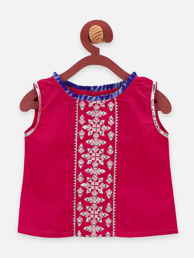 Lilpicks Geometrical Embrodiery sleeve less choli  with lehenga set