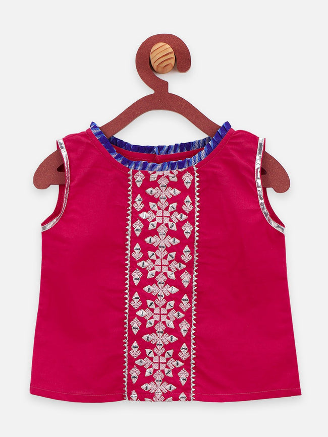 Lilpicks Geometrical Embrodiery sleeve less choli  with lehenga set