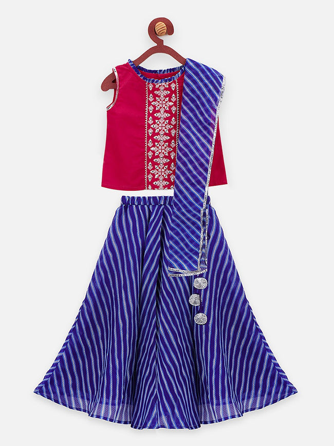 Lilpicks Geometrical Embrodiery sleeve less choli  with lehenga set