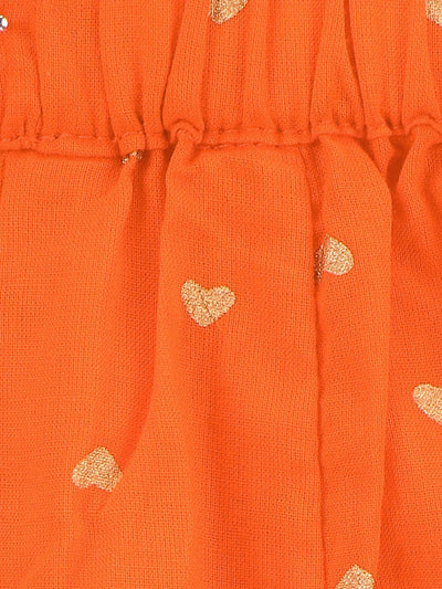 Lilpicks Pista Green Block Print With Orange Gharara Set