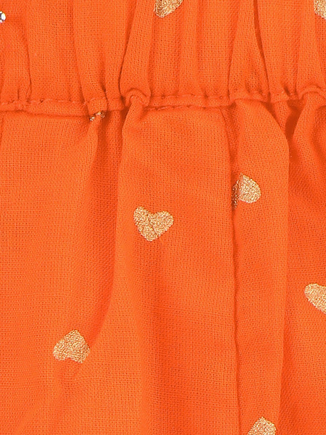 Lilpicks Pista Green Block Print With Orange Gharara Set