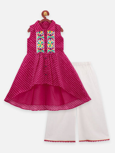 Lilpicks Magenta sleeveless high low Kurta with palazzo pant Set