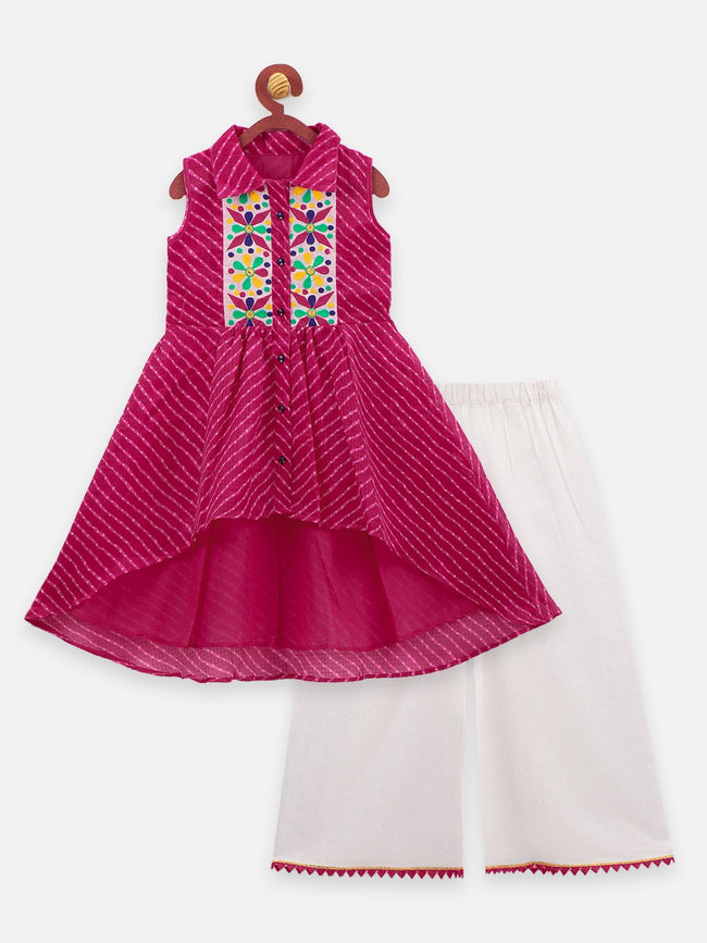 Lilpicks Magenta sleeveless high low Kurta with palazzo pant Set