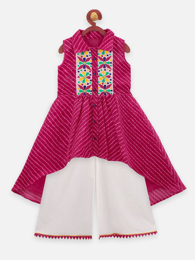 Lilpicks Magenta sleeveless high low Kurta with palazzo pant Set