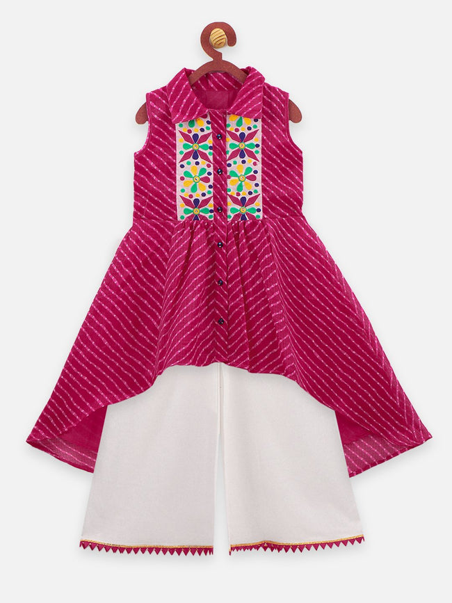 Lilpicks Magenta sleeveless high low Kurta with palazzo pant Set