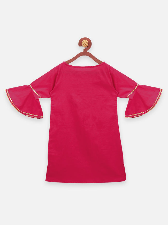 Lilpicks Magenta Bell Sleeves Gota Kurta with Sharara Set