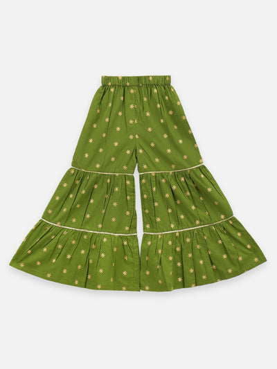 Lilpicks Magenta Bell Sleeves Gota Kurta with Sharara Set