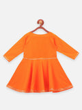 Lilpicks Orange Gota Peplum Kurta with Flared Sharara Set