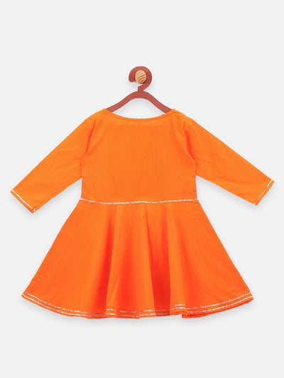 Lilpicks Orange Gota Peplum Kurta with Flared Sharara Set