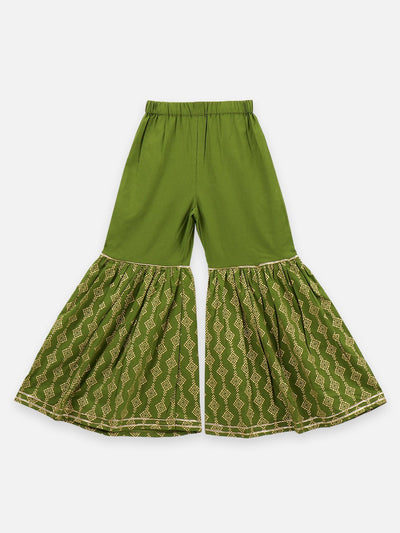 Lilpicks Orange Gota Peplum Kurta with Flared Sharara Set