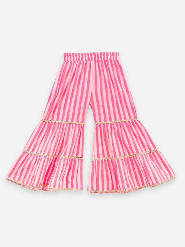 11 Yellow flora printed gota pompom kurti with sharara set