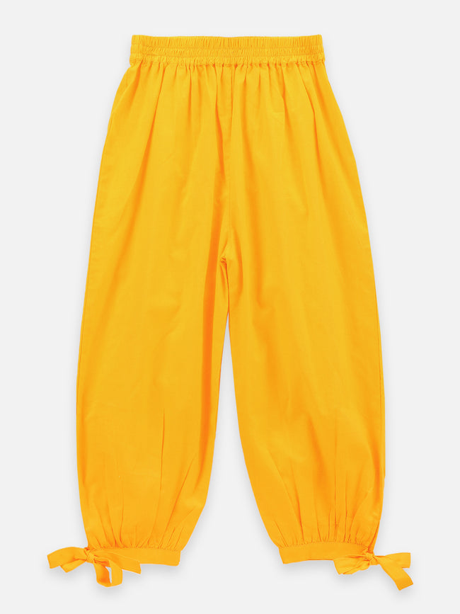 9 Pink Floral Pom Pom Bell Sleeve Kurta with Salwar Set