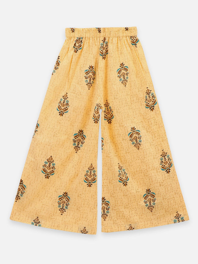 Lilpicks Designer Beige Crop Top palazzo and Turquoise Shrug Set