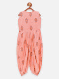 Lilpicks Ethnic style Peach Printed Dhoti jumpsuit
