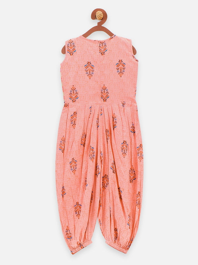 Lilpicks Ethnic style Peach Printed Dhoti jumpsuit