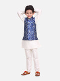 White Kurta Churidar with Elegant Blue Digital Print Nehru Jacket