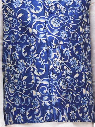 White Kurta Churidar with Elegant Blue Digital Print Nehru Jacket