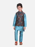 Turquoise Kurta Churidar with Elegant Motif Digital Print Nehru Jacket