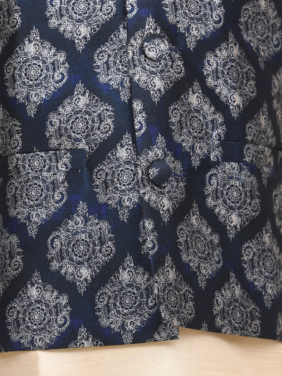 Blue Motif Digital Print Nehru Jacket